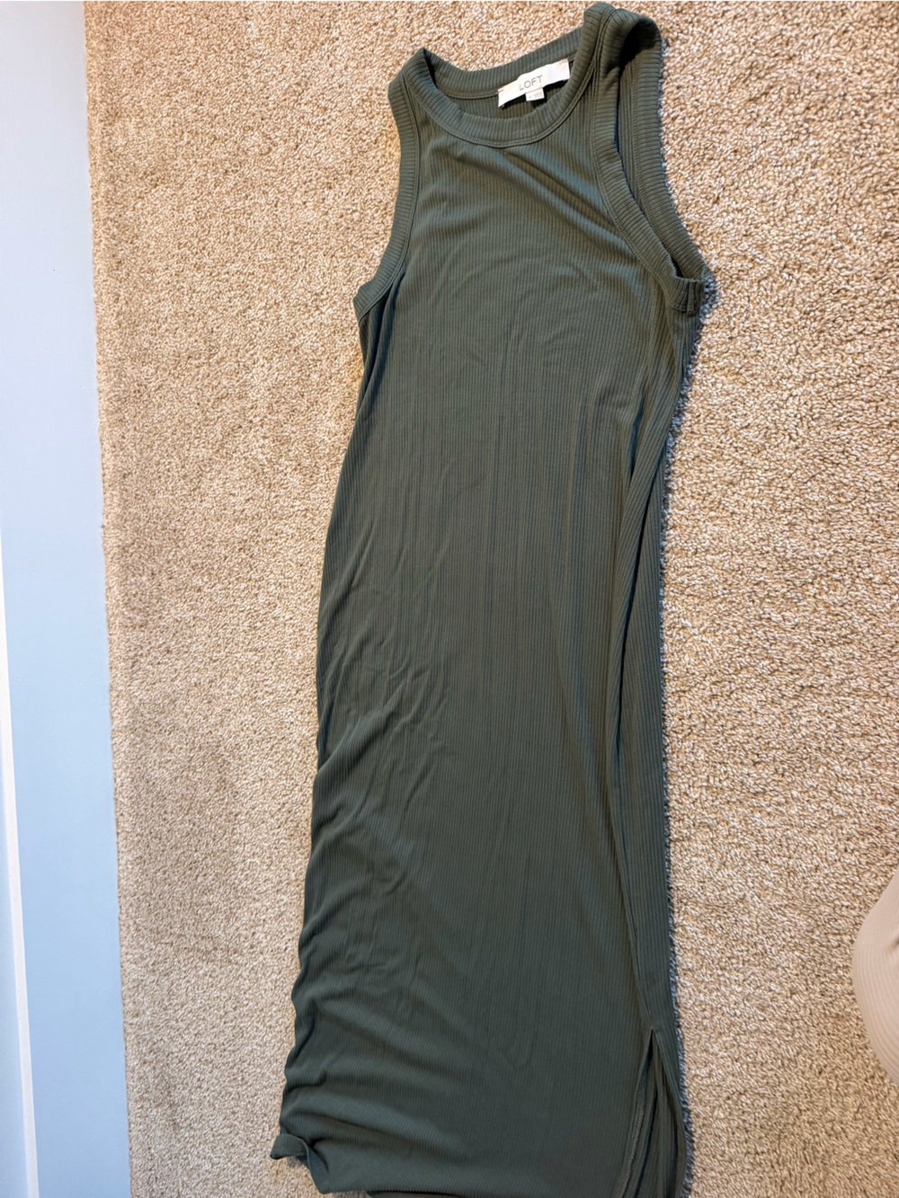 LOFT Olive Green Ribbed Maxi Dress